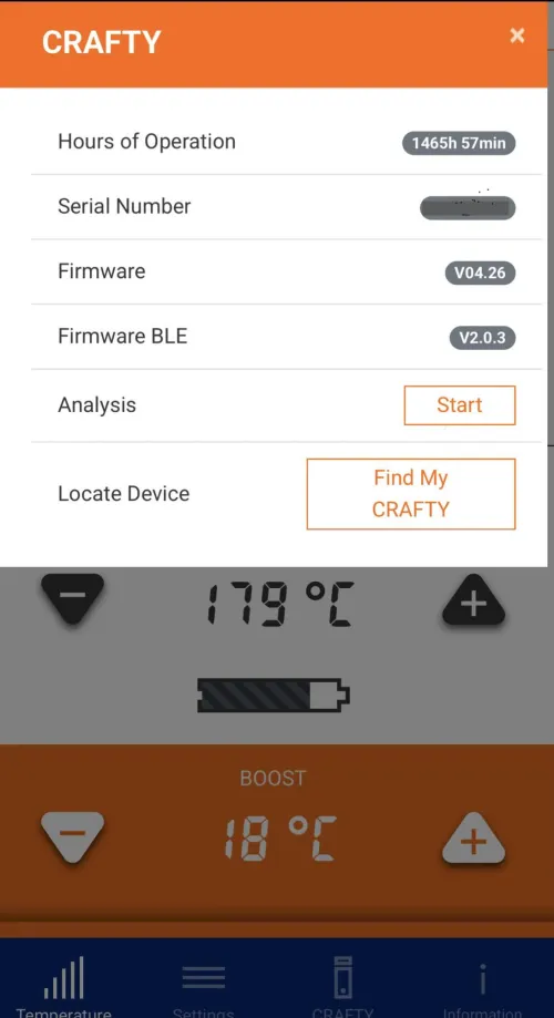 How many hours on your Crafty+?
