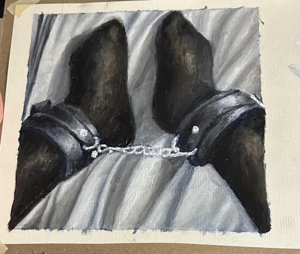 How my daddy tucks me in, oil on canvas pad <3