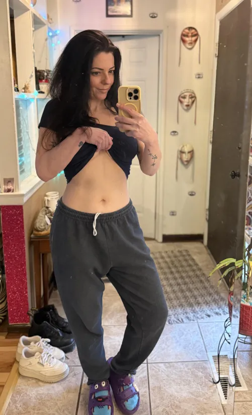 I'll let you guess if I'm wearing anything underneath my sweats