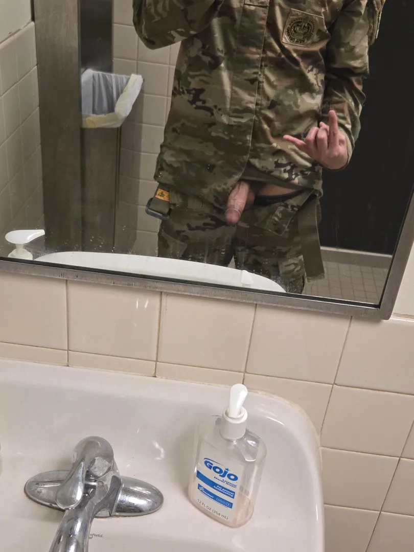 Quick mirror selfie to show off my thick uncut Army cock