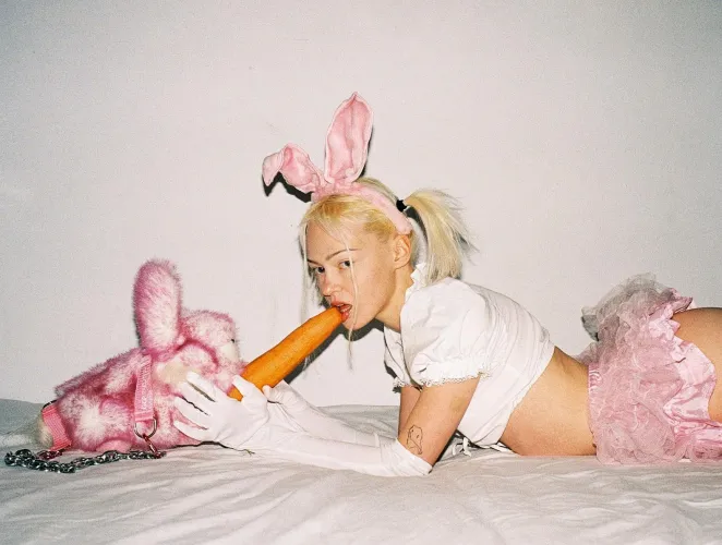 come feed your naughty bunny pet this carrot then breed me