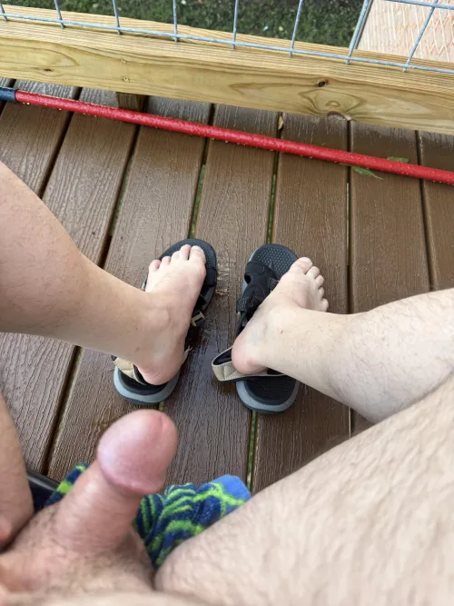 (54). Sitting outside before work.