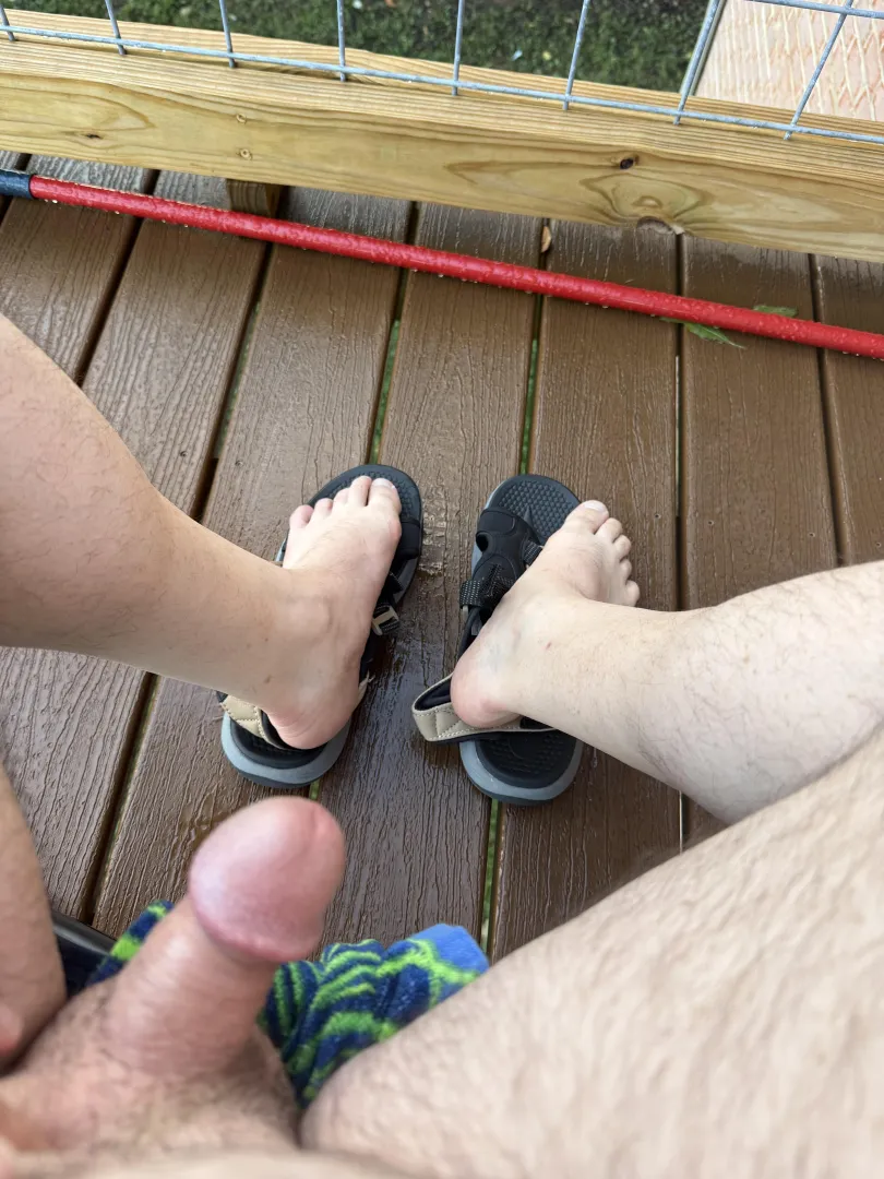 (54). Sitting outside before work.