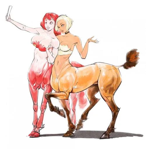 centaur girls taking a selfie (and getting a bit handsy)