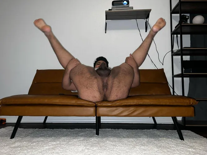 Hairy hole exposed, legs wide open. Breed me or just watch? Your call. 