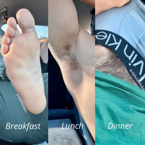 All day menu: feet, pits, bush. You just open wide and obey.