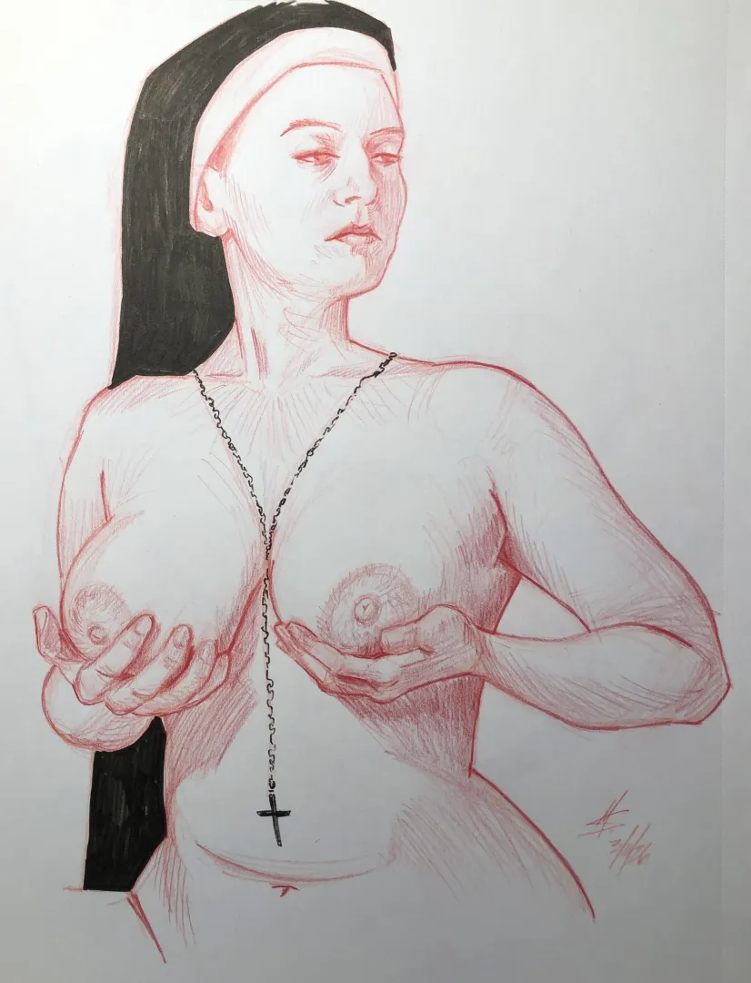 “Mother Superior”, pencil + marker, by me