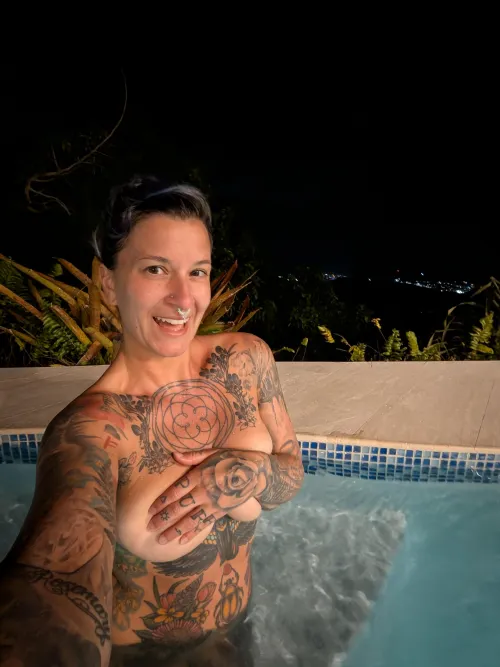 Naked in a saltwater heated pool with a view ️