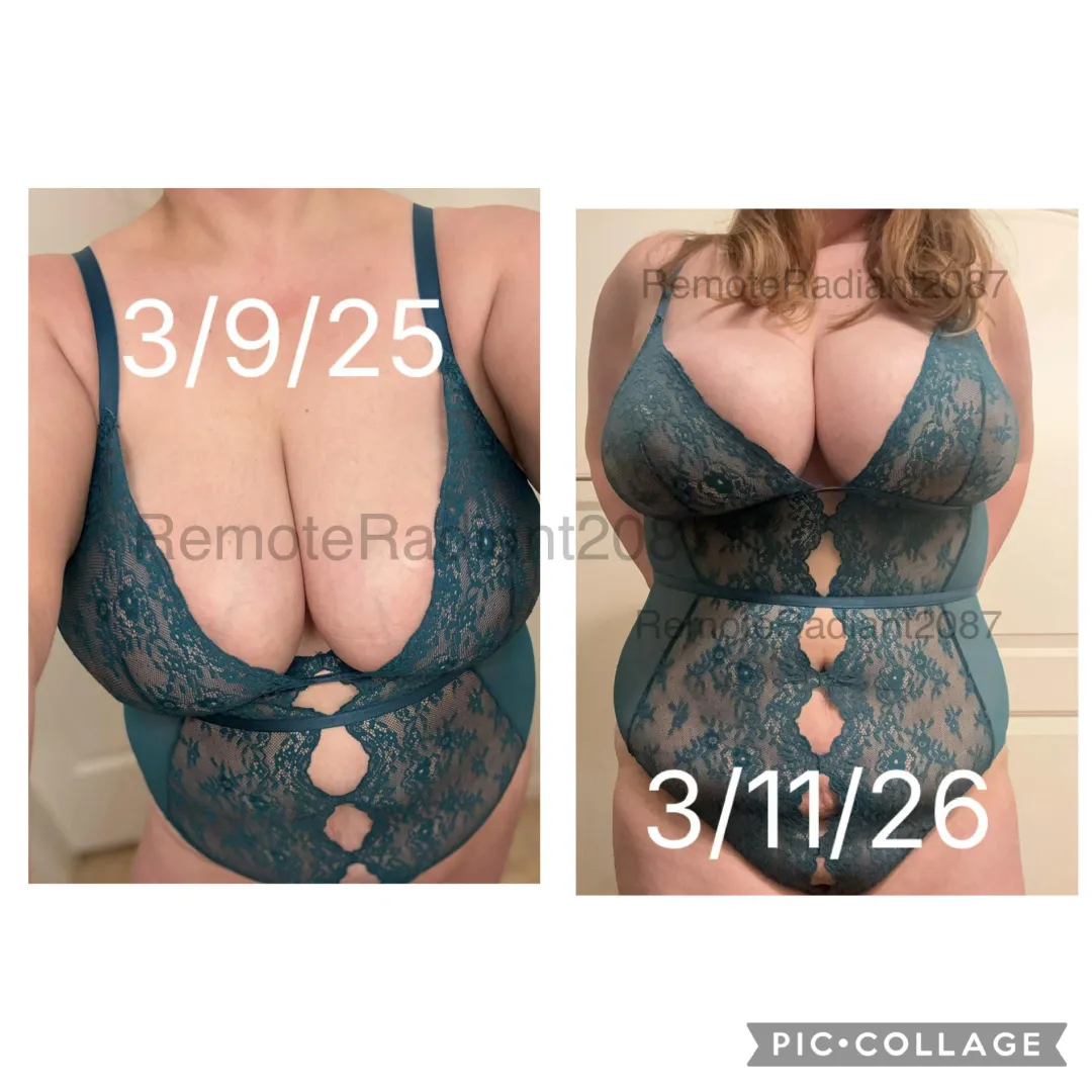 1 year comparison! I love when clothes and lingerie start fitting better or you need to size down!