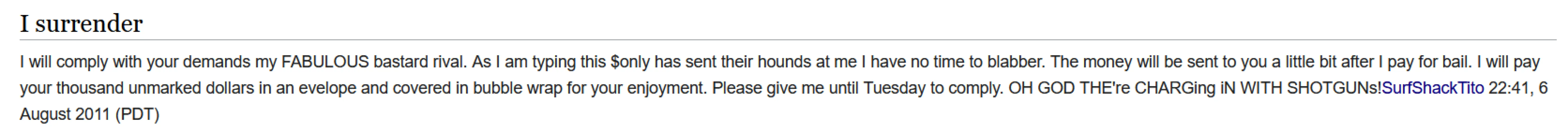 A message that Tito posted on the CWCki shortly after Chris called him out.