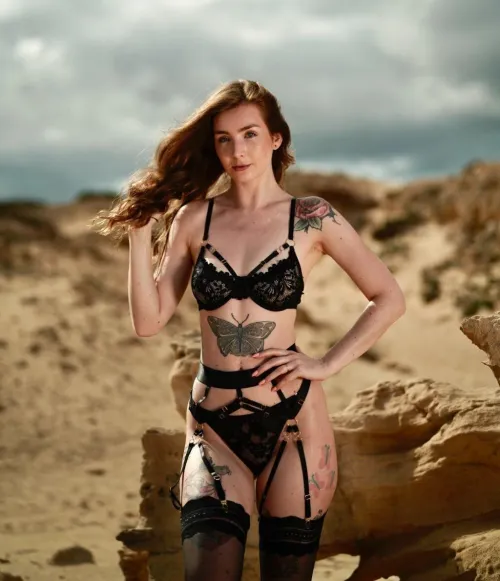 Black lingerie on the mountains