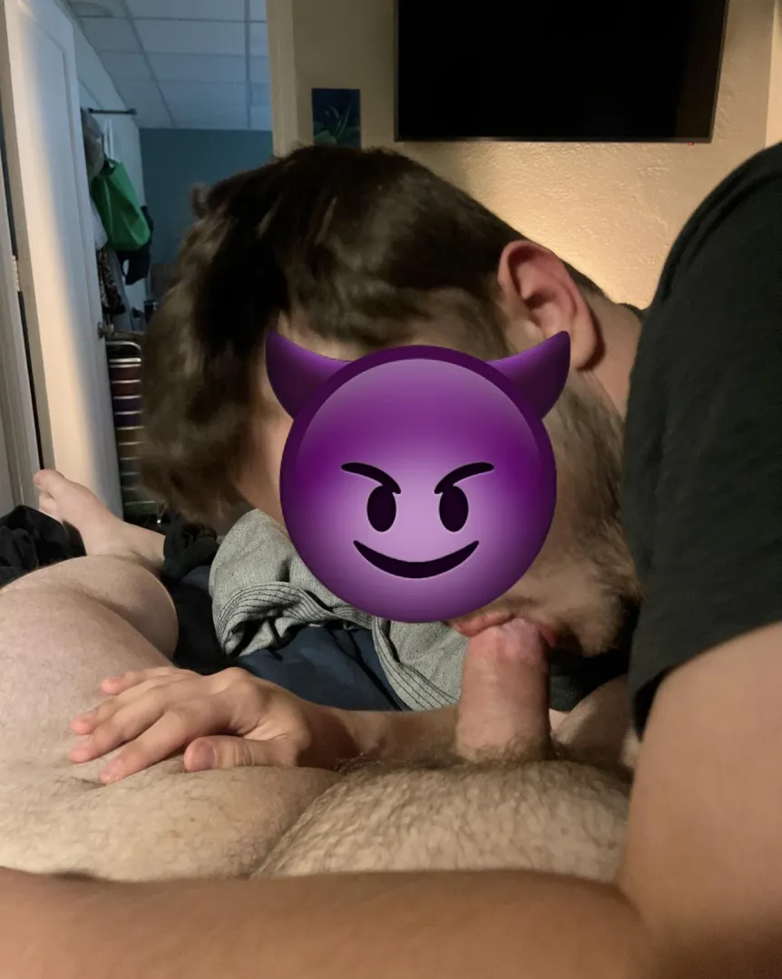 Buddy sucking my chubby cock