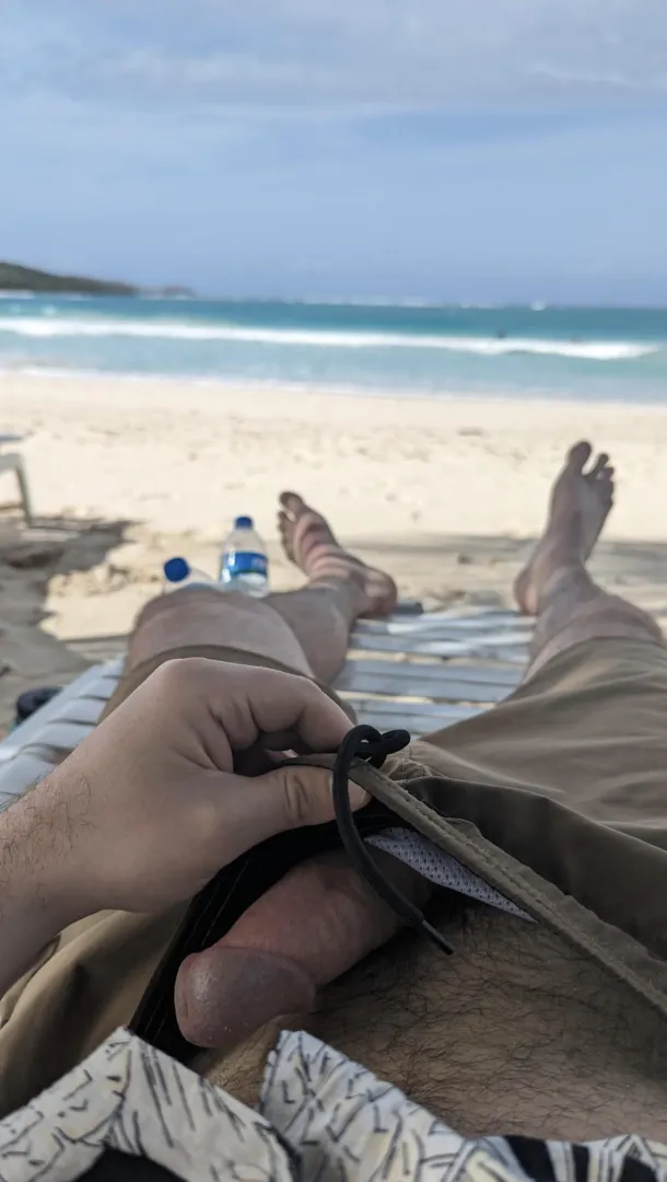 Cock out on the beach