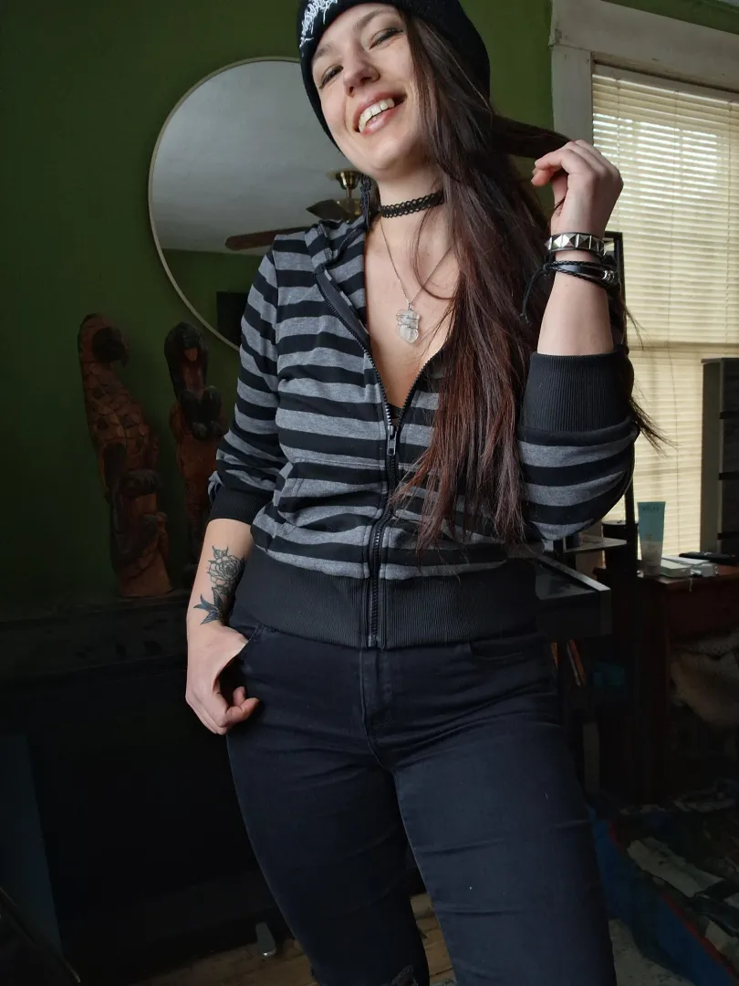 Feeling beautiful and emo in my striped hoodie