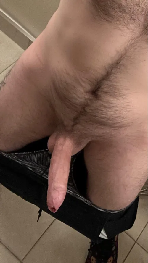 Hard uncut cock getting some air