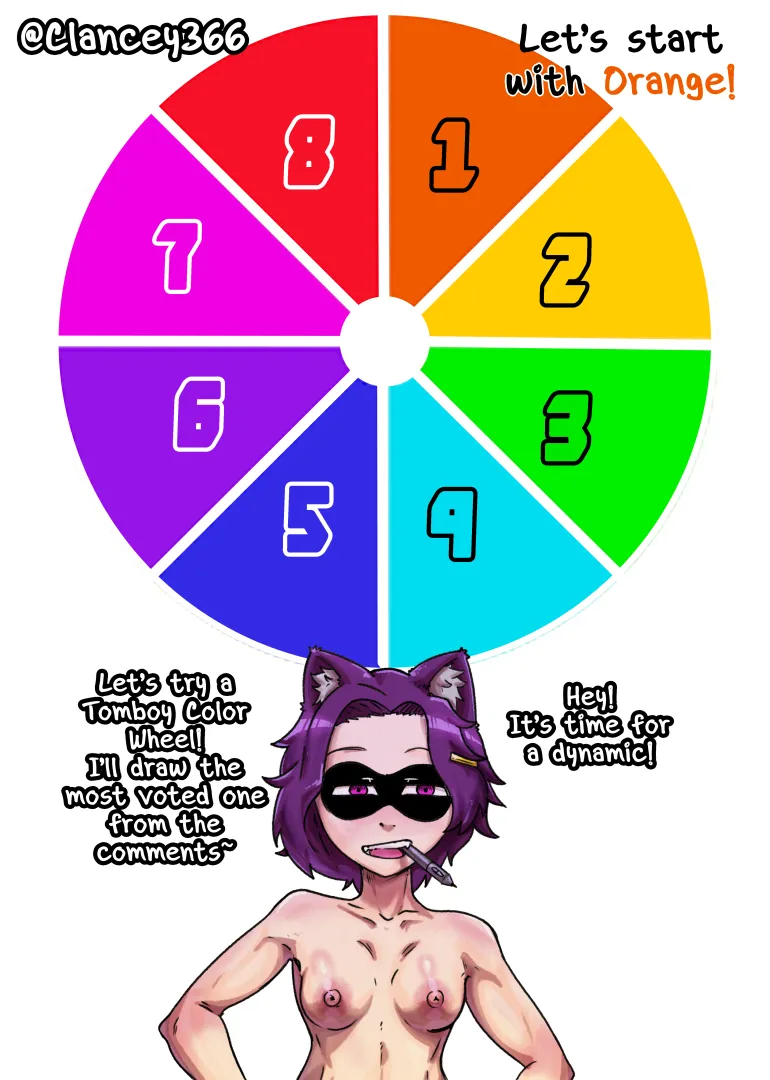 Let's make a tomboy color wheel, I'll draw the most requested for each color~ (@Clancey366)