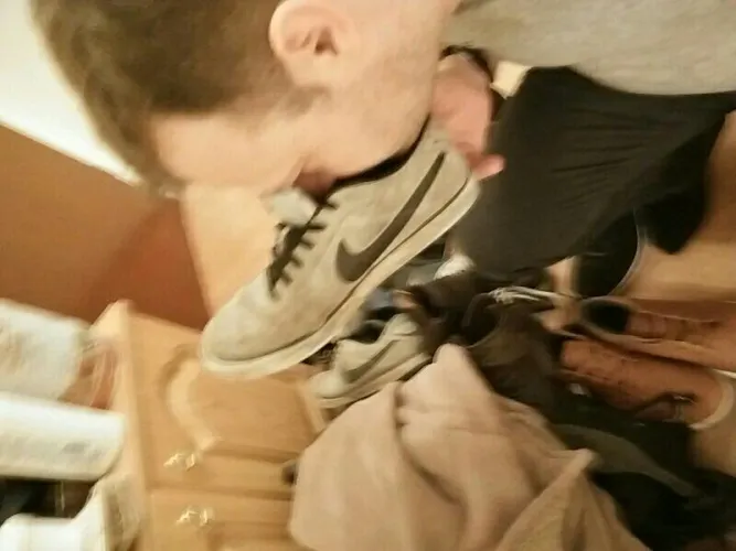 Sniffing my cousins hot sneakers while a party of him and his friends!