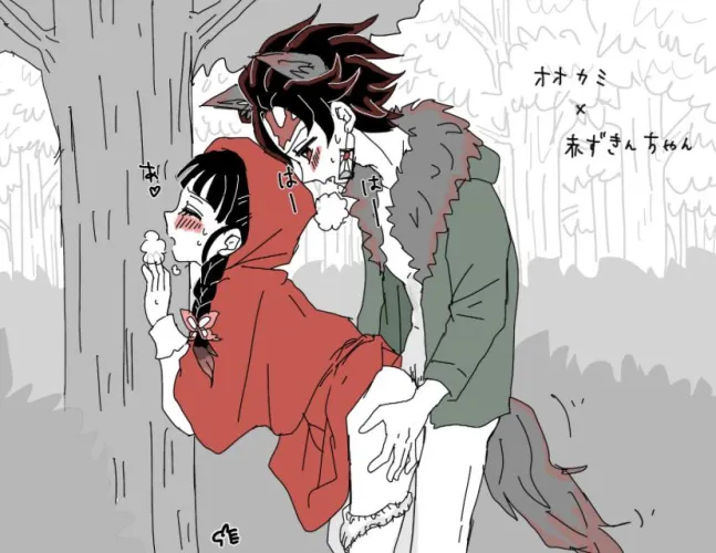 Tanjirou and Kanao doing a little bit of role-play in the woods