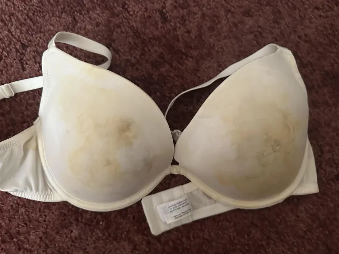 white bra ruined with cum stains
