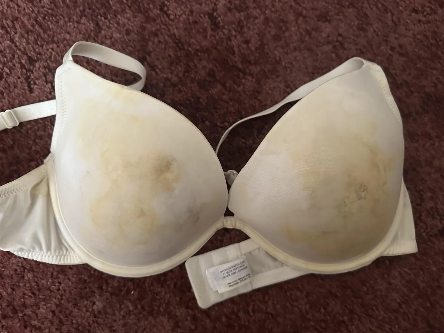 white bra ruined with cum stains