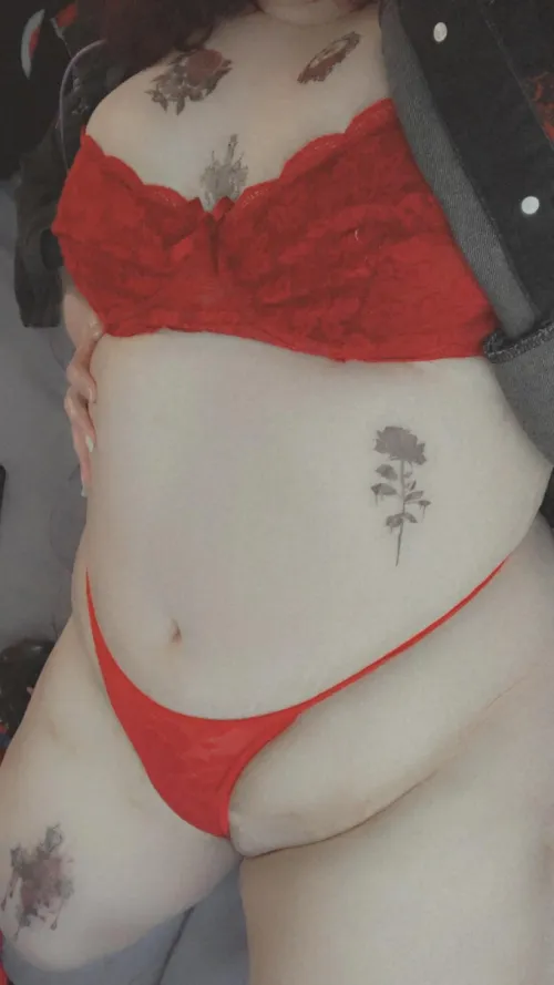 red lace on my chubby soft body