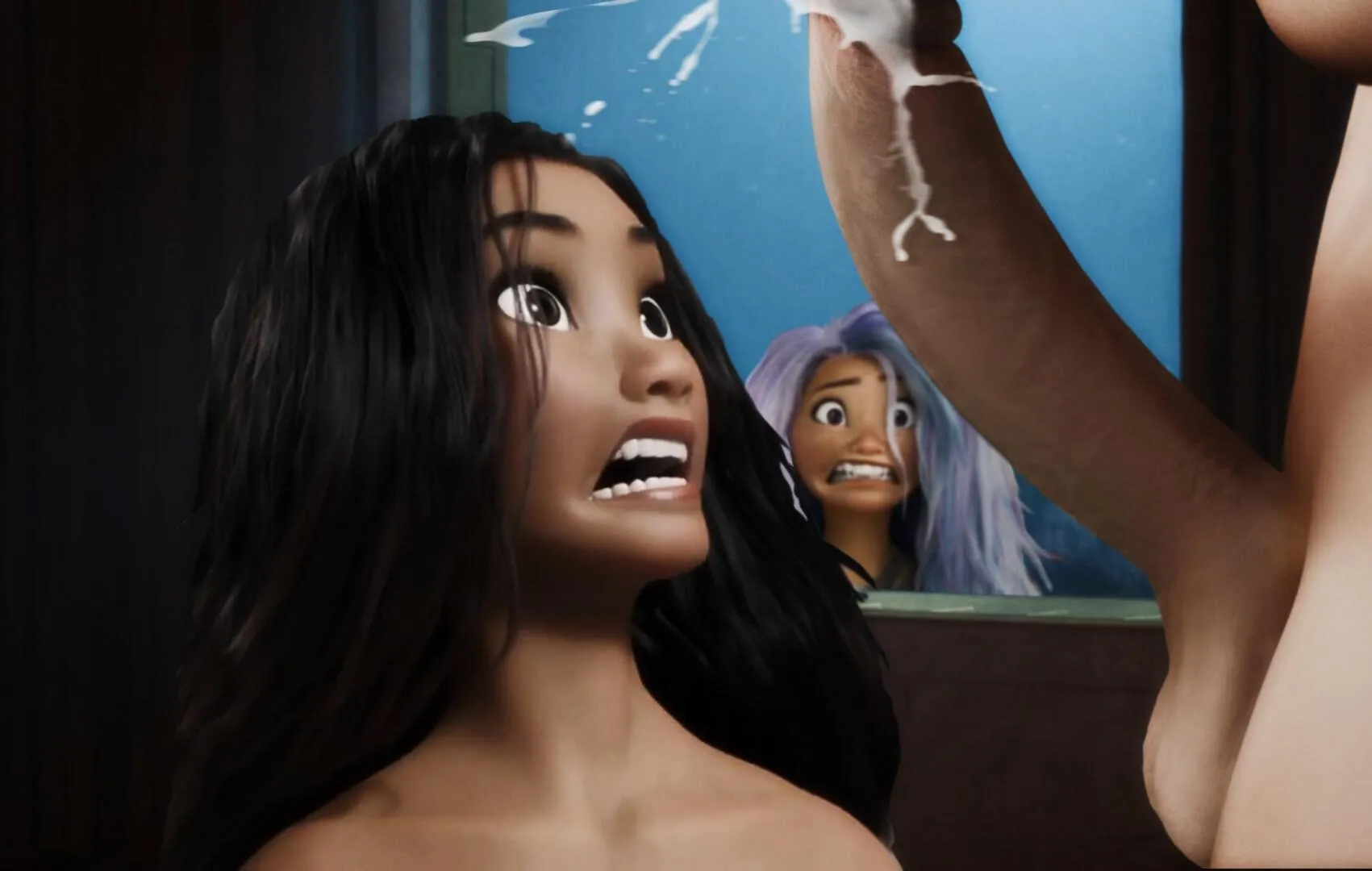 Sisu watches in mute shock as Namaari's massive futa cock starts unloading on Raya's face. (OC)