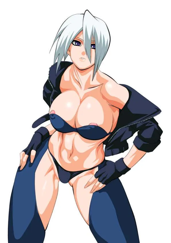 Ángel's nipples half out of her top (Lime Purple Haze)