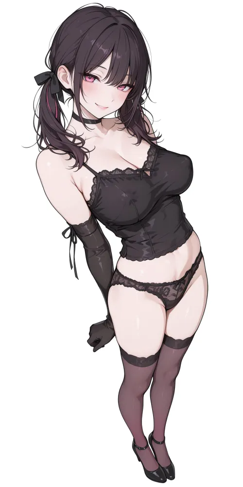 Black Lingerie, Gloves, & Thigh-Highs