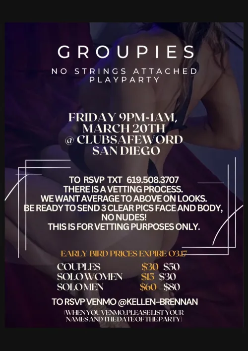 No strings attached play party Friday March 20th 9pm to 1 am(all information is in the picture and in the comments)