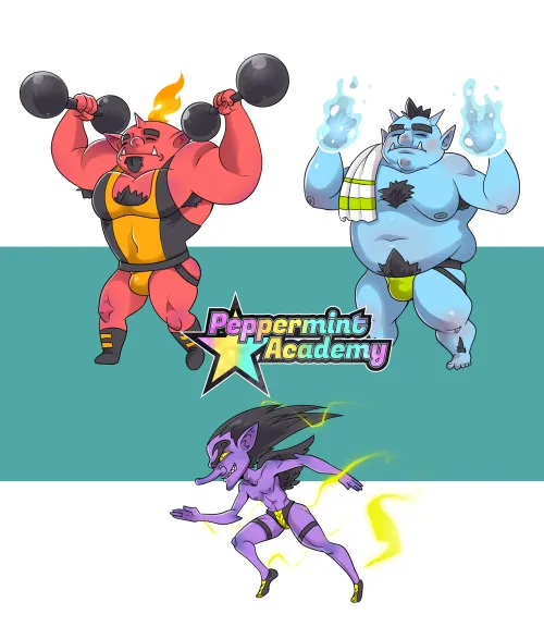 Some monster designs for Peppermint Academy, based on gym clothes onis and tengu (by me)