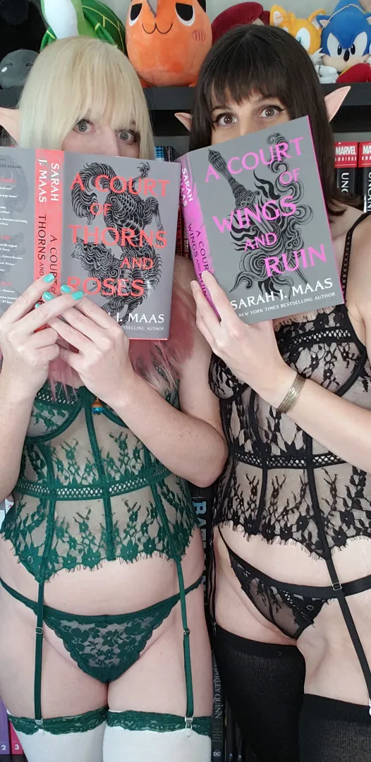 Two Nerdy Girls Peaking Over Their Nerdy Books at You [F]