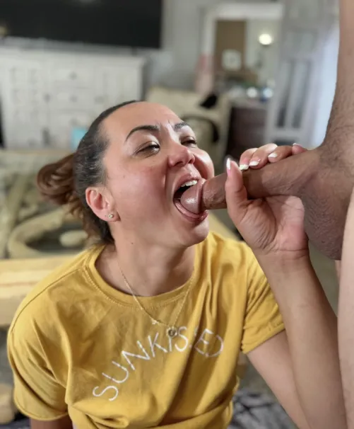 Hubby watches patiently as I devour this big cock