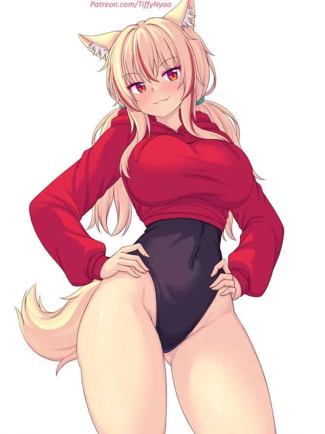 Paws on her hips, and that cheeky grin