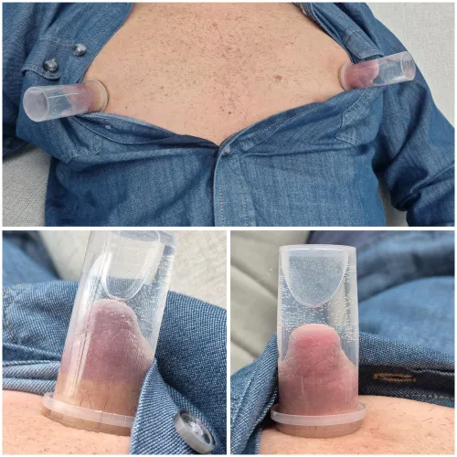 Pumping my nipples again in the community lounge 