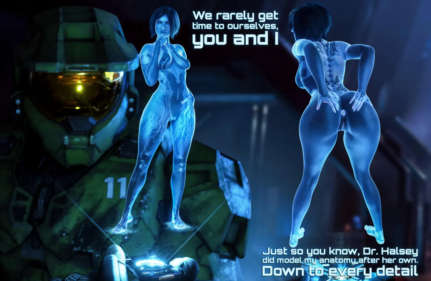 Cortana showing her hot blue holes! (Dinoboy555)