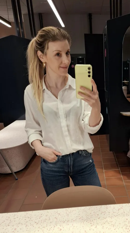 Do you like my outfit today??  and long blond hair ponytail!