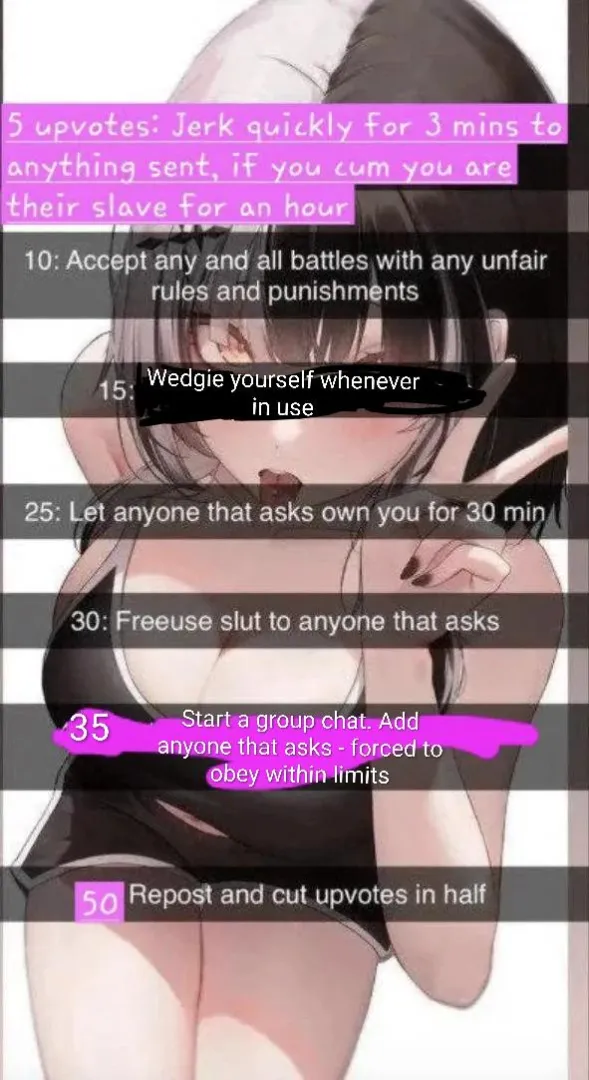 I lost embarrassingly to u/SnarlSlutAshley and she gave me this demomically evil upvote post, please be nice ;~;..