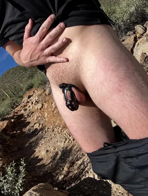 Just a caged boy on a hike