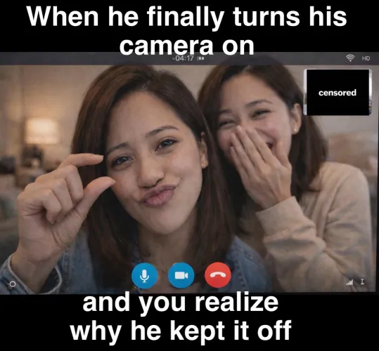 When a guy finally turns his camera on and suddenly everything makes sense be honest… do you stay polite or start laughing?