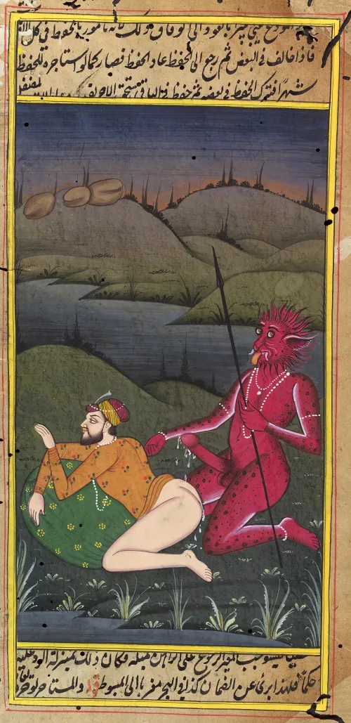 A demon buggering an Mughal nobleman [M/M] (unknown artist, c. ~18th century)