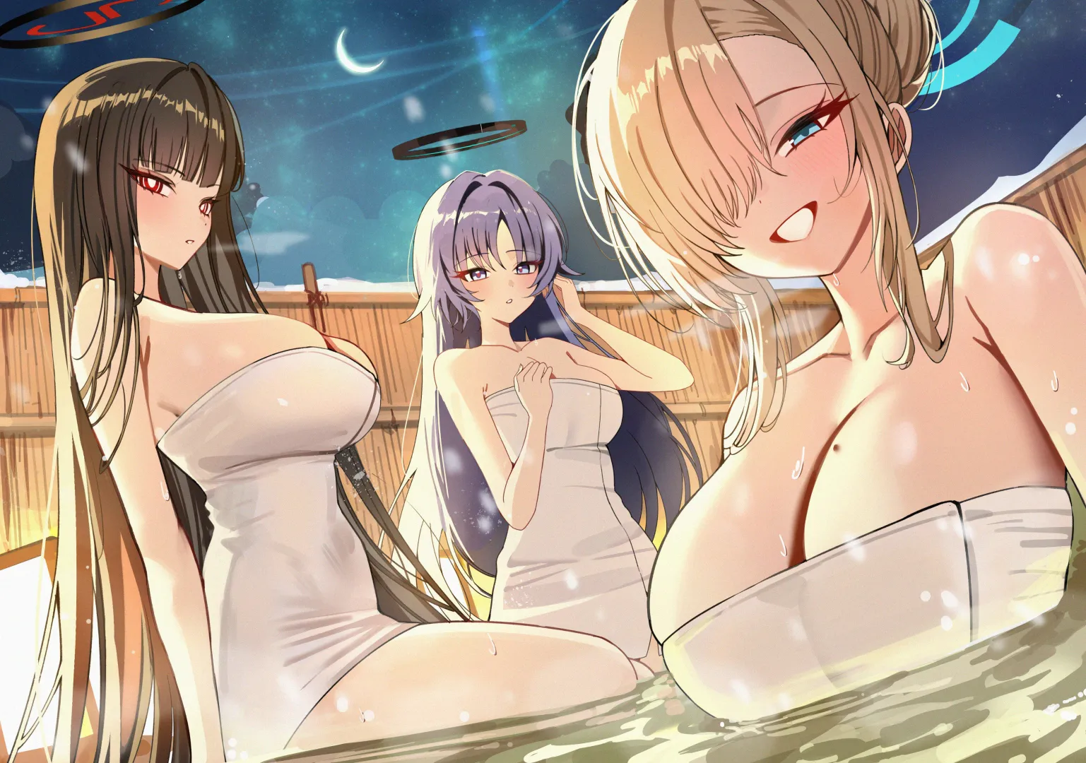 Asuna with Rio and Yuuka at onsen (Mango0208)