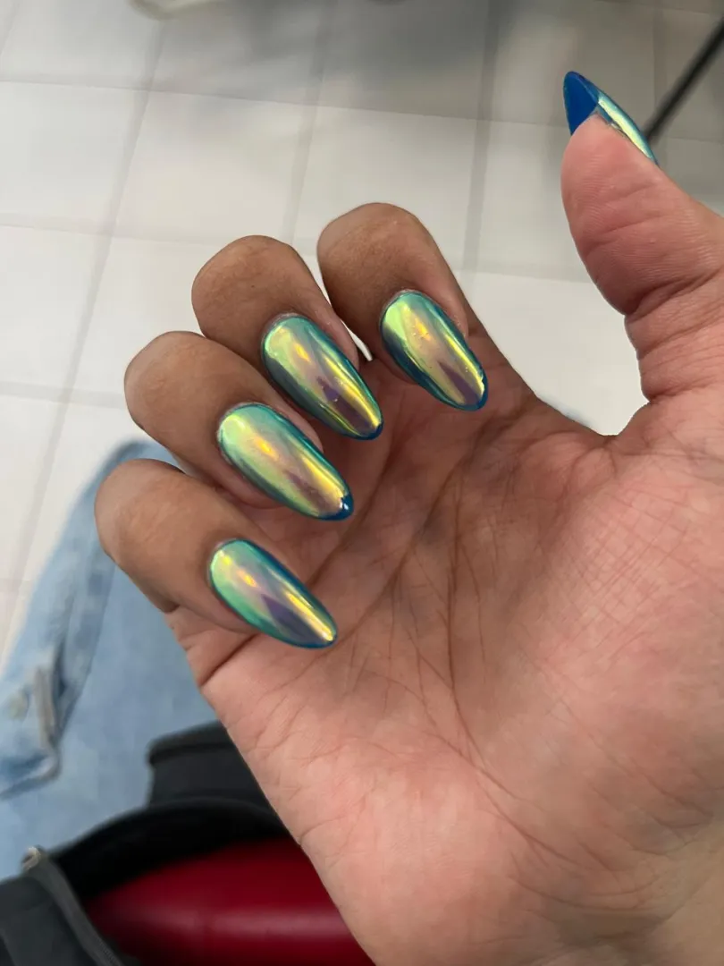 Blue chrome manicure