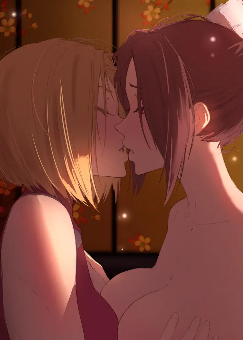 Blue Mary and Mai have a very tender kiss (Kuroneko pantsu)