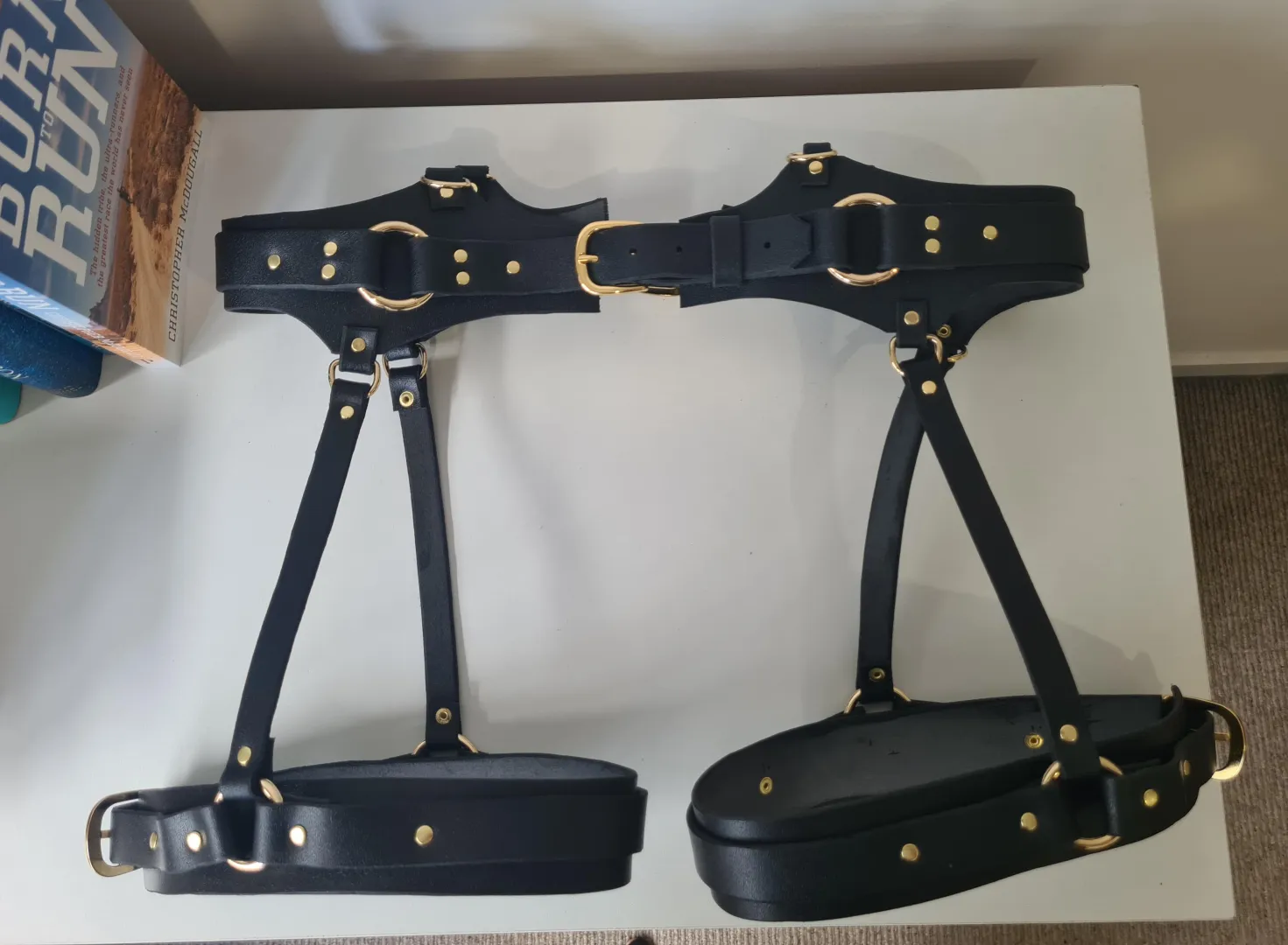 I made a Leather Leg Harness. The next step is to try and make a seperate strap-on harness attachment for it.