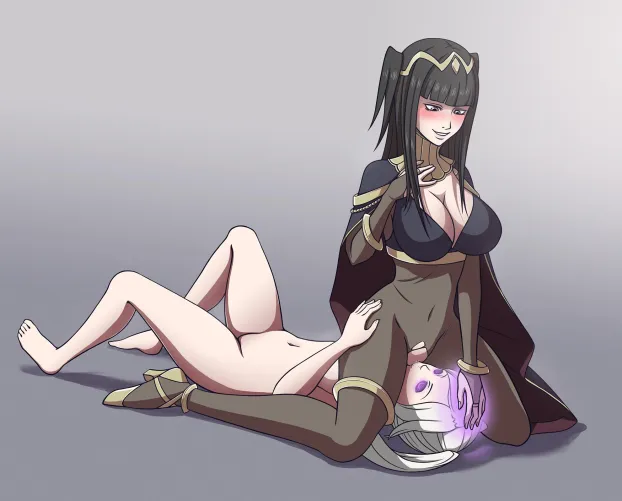 Tharja using Robin's face as a now very willing seat (zelamir) [Fire Emblem]