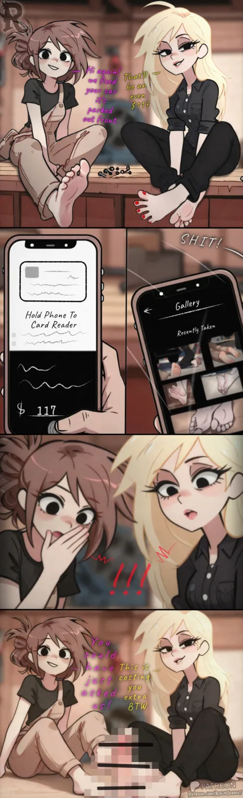 (Comic) *OC* Mechanic Girls Double Footjob *Censored Version*