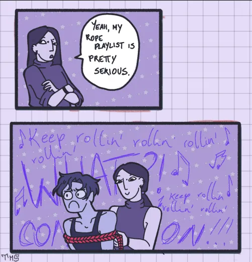 Just a silly comic I made about terrible music choices for when you're doing shibari