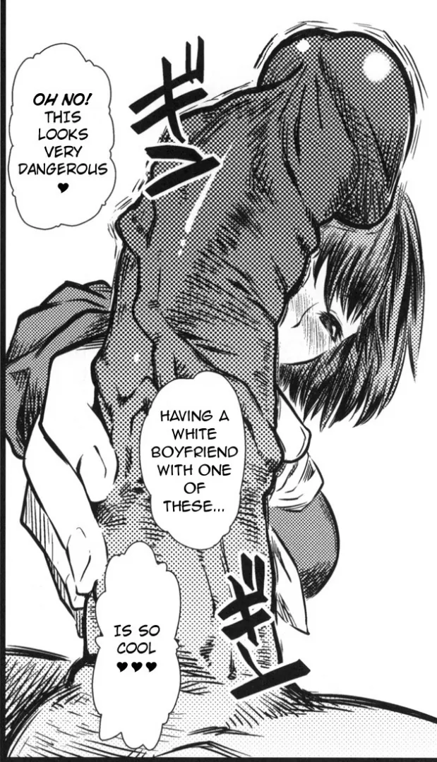 LF mono source: 1boy, 1girl, blush, doujin, huge penis, penis awe, school uniform, 