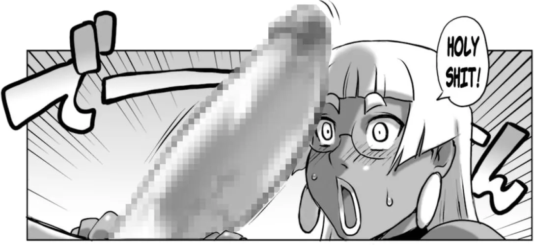 LF Mono Source: 1girl, huge penis, dark skin, glasses, white hair, earrings, penis awe, 