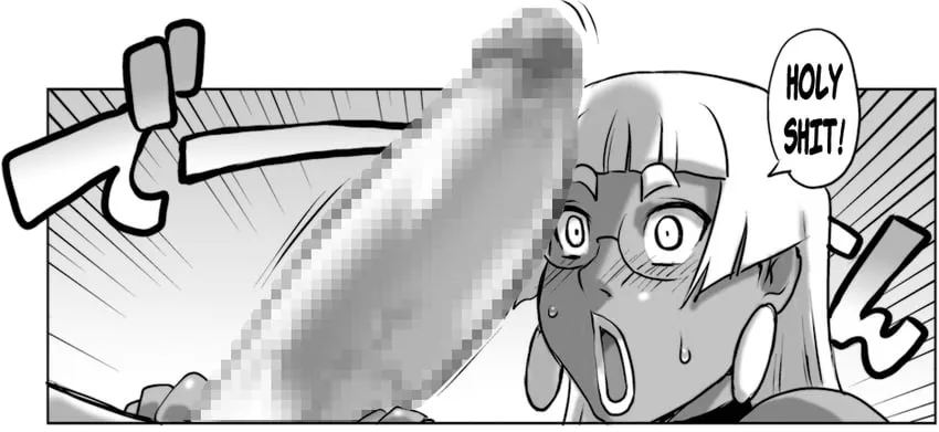 LF Mono Source: 1girl, huge penis, dark skin, glasses, white hair, earrings, penis awe, 